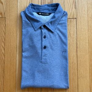 Travis Mathew Men’s Short Sleeve Performance Polo Shirt Large Blue White Stripes